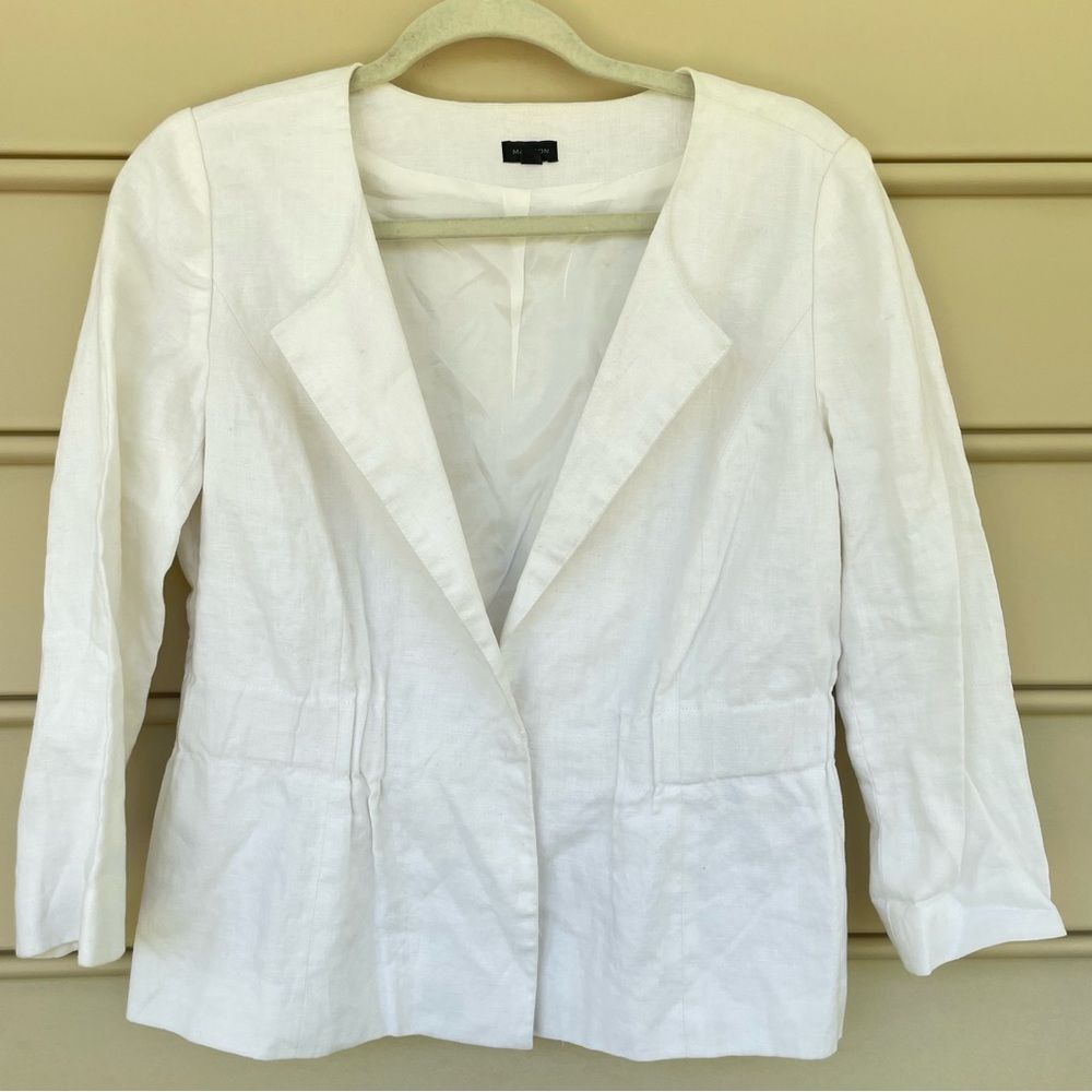 Madison 100% Linen Long Sleeve Single Breasted Blazer Jacket White Women's US 6